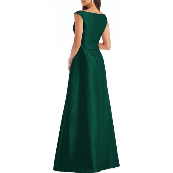 Alfred Sung Off the Shoulder Satin Gown Women's Plus 18R Green Maxi D811S NWT - Picture 2 of 7